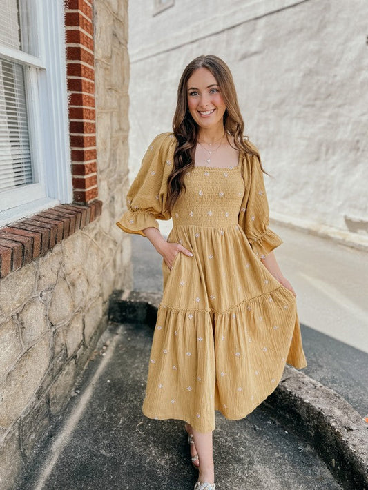 Darling Ditzy Floral Maxi Dress Mustard