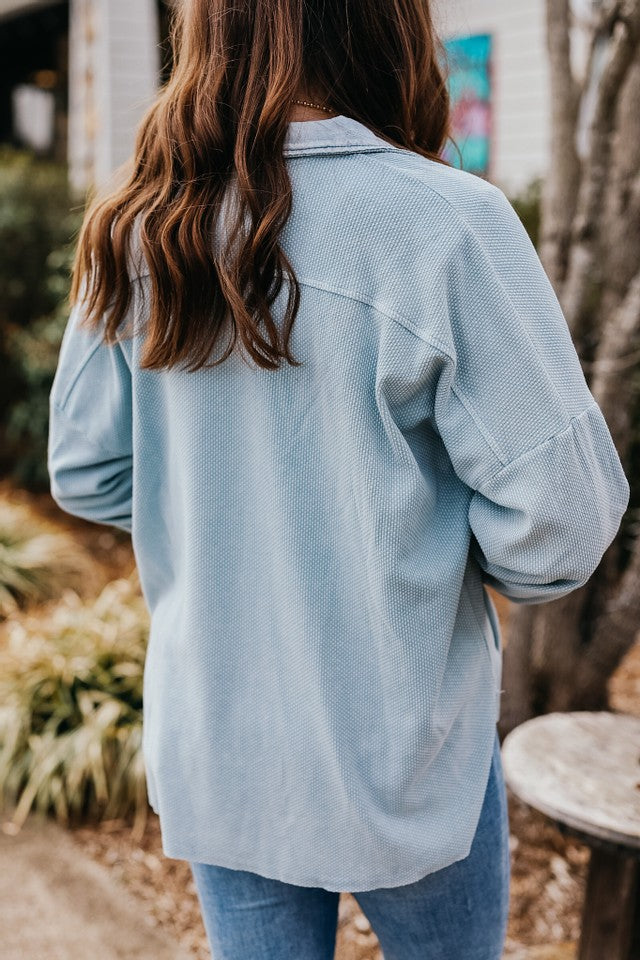 blue light weight shacket back