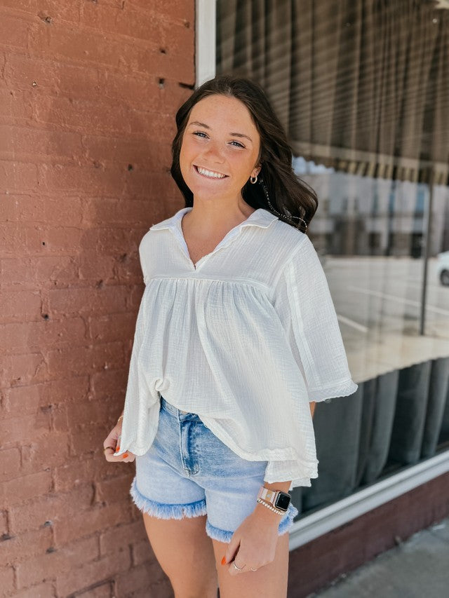 Forever Young Babydoll Top White