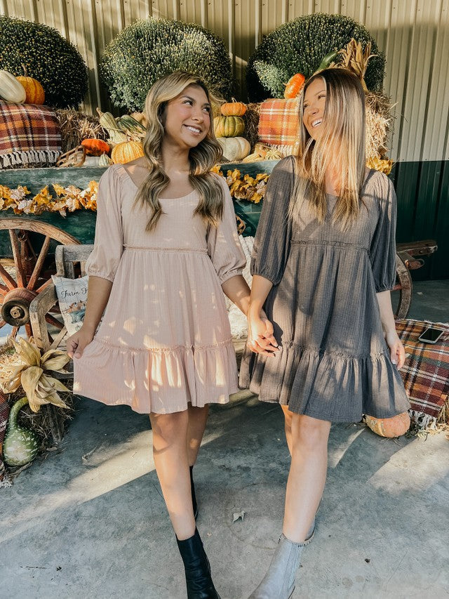 Feeling Thankful Babydoll Dress Taupe