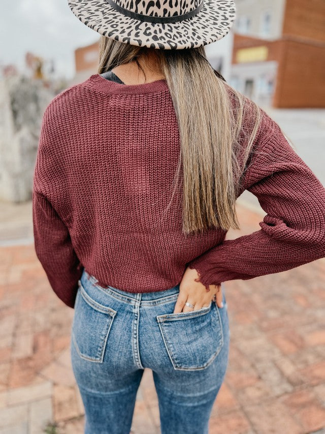 Totally Smitten Cropped Cardigan Wine