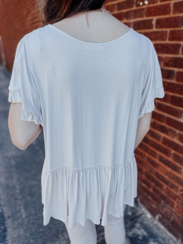 Just By Chance Top- Almond