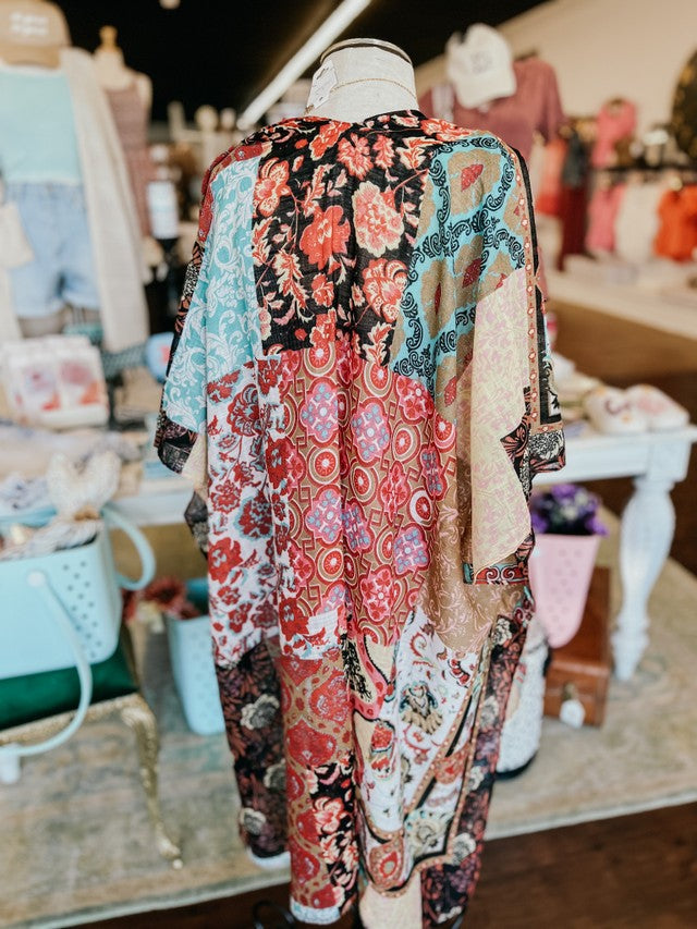 Boho Floral Patchwork Kimono Mint