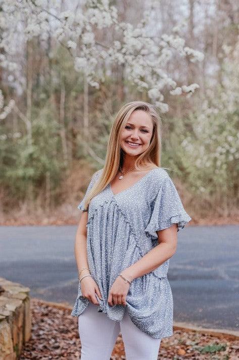 blue floral babydoll top