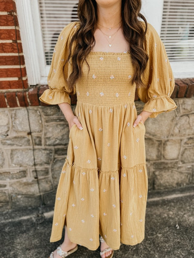 Darling Ditzy Floral Maxi Dress Mustard