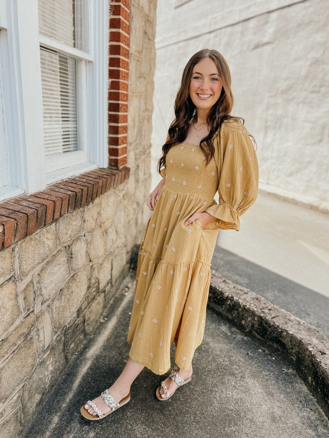 Darling Ditzy Floral Maxi Dress Mustard