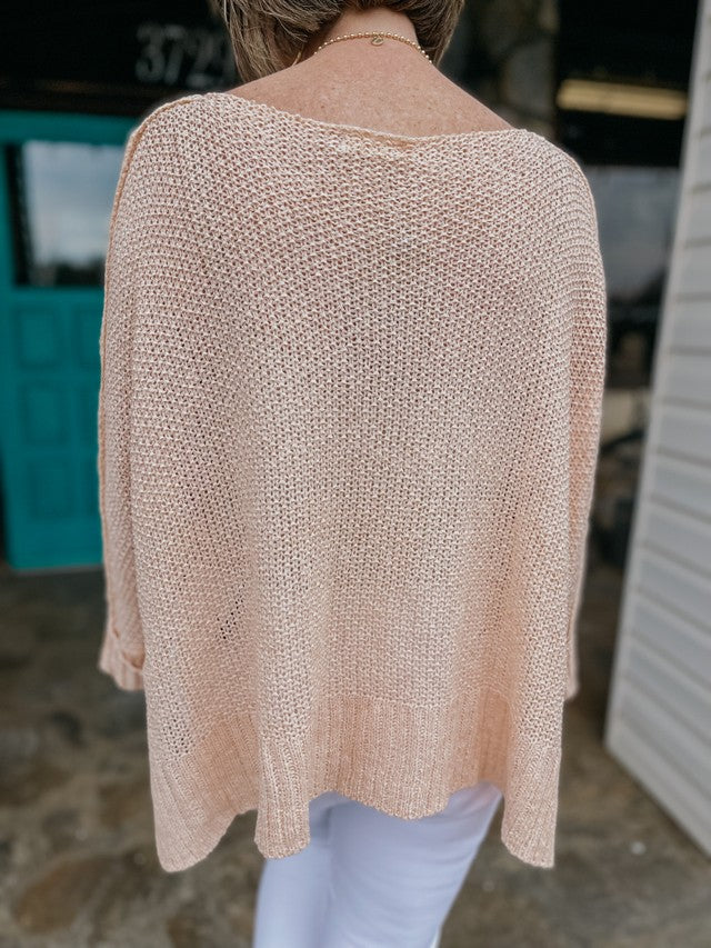Peach V-Neck Folded Sleeve Sweater