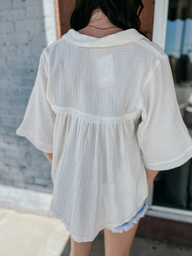 Forever Young Babydoll Top White