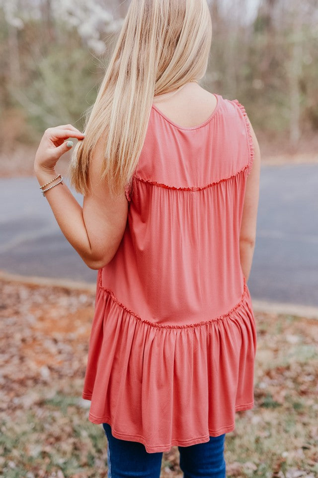 Lips Red By The Way Ruffle Tank