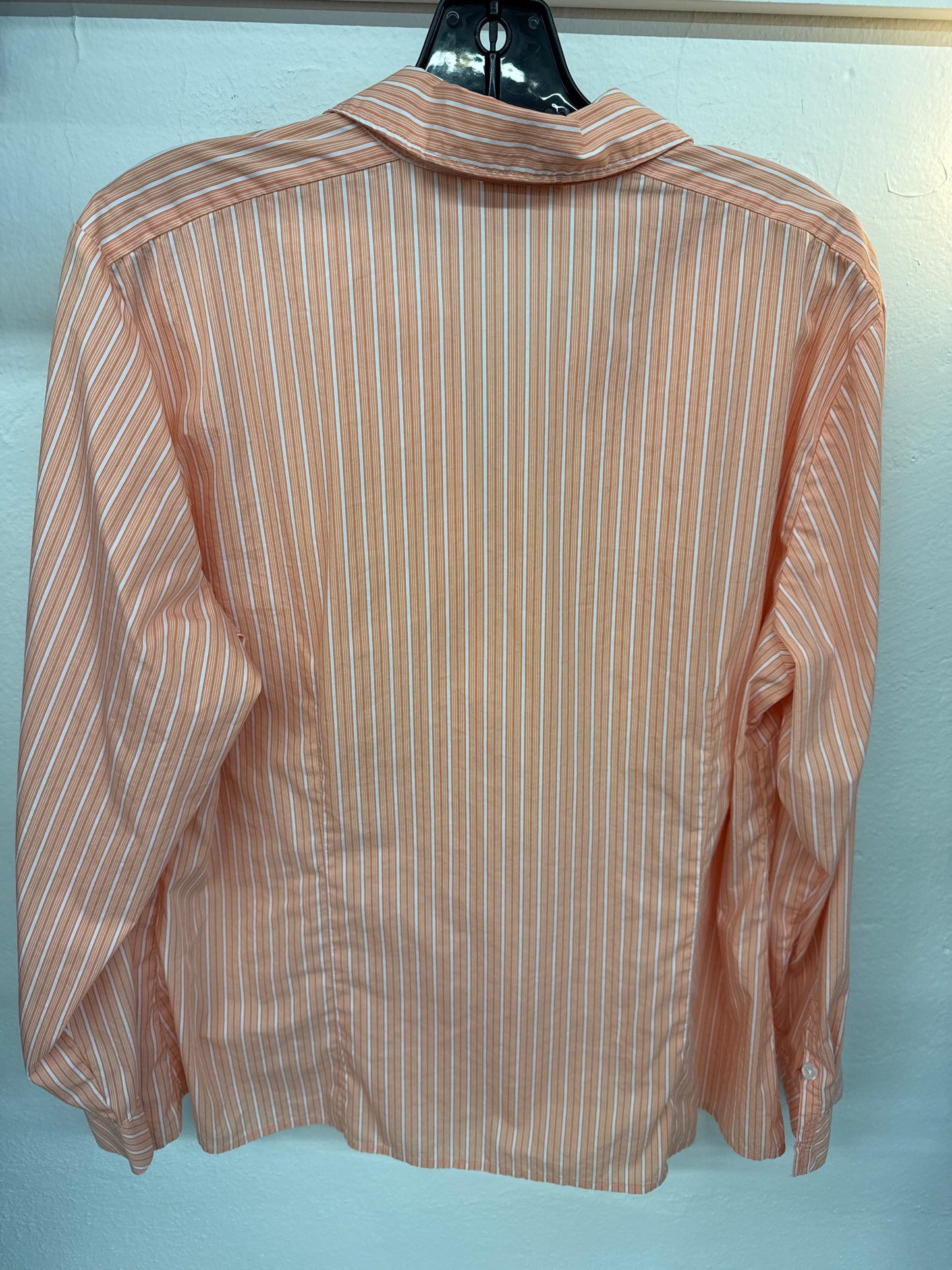 Chico's Womens Button Down Shirt  Orange White Striped with Pockets | Size 3