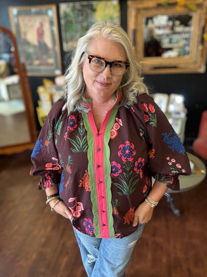 Rosalind Scallop Blouse | Red Brown Mix