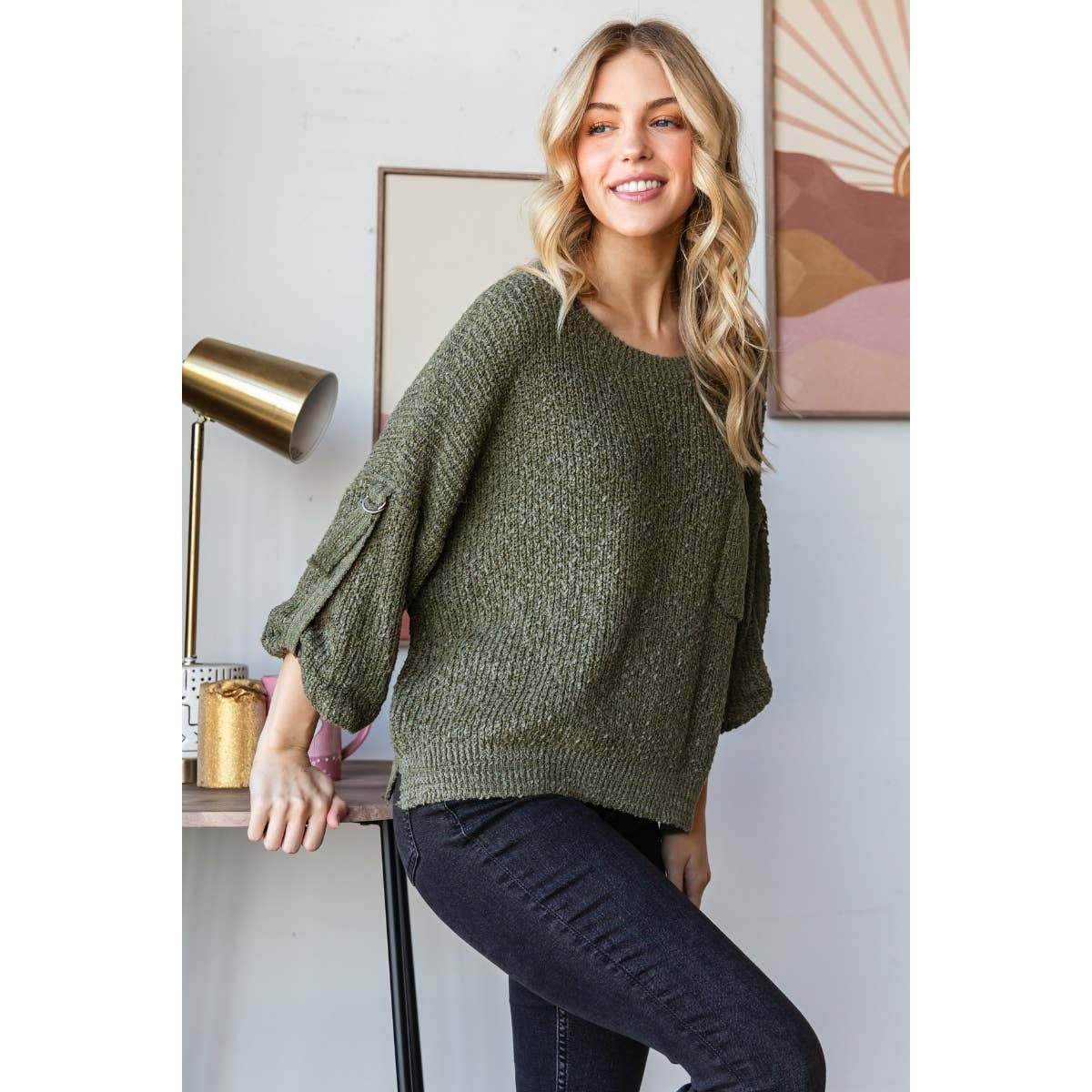 Eliza Sweater Top | Olive