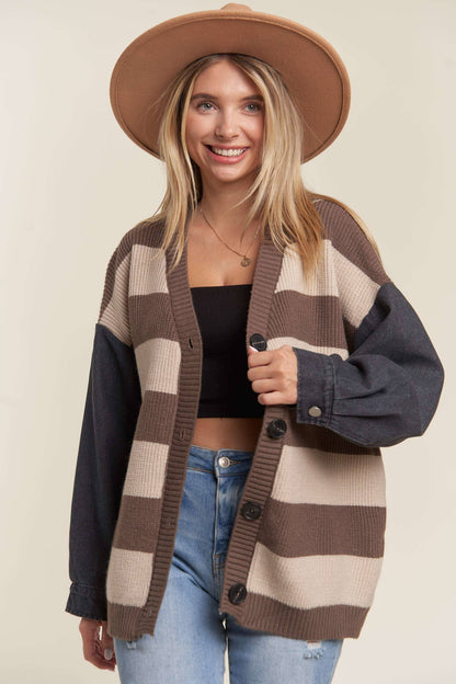 Audrey Denim Stripe Sweater Cardigan