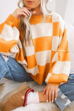 The Cutest Checkered Sweater- Orange