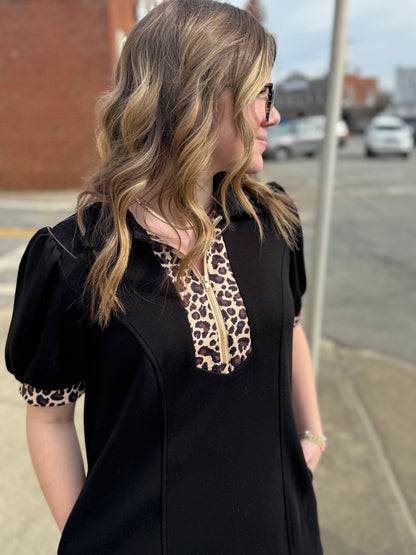 Black Leopard Zip Dress