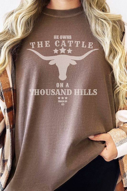 He Owns The Cattle Christian Graphic Tee | Espresso