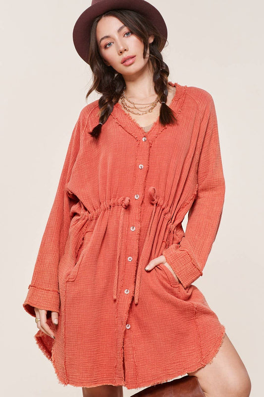 Emery Gauze Button-Down Tunic | Burnt Orange