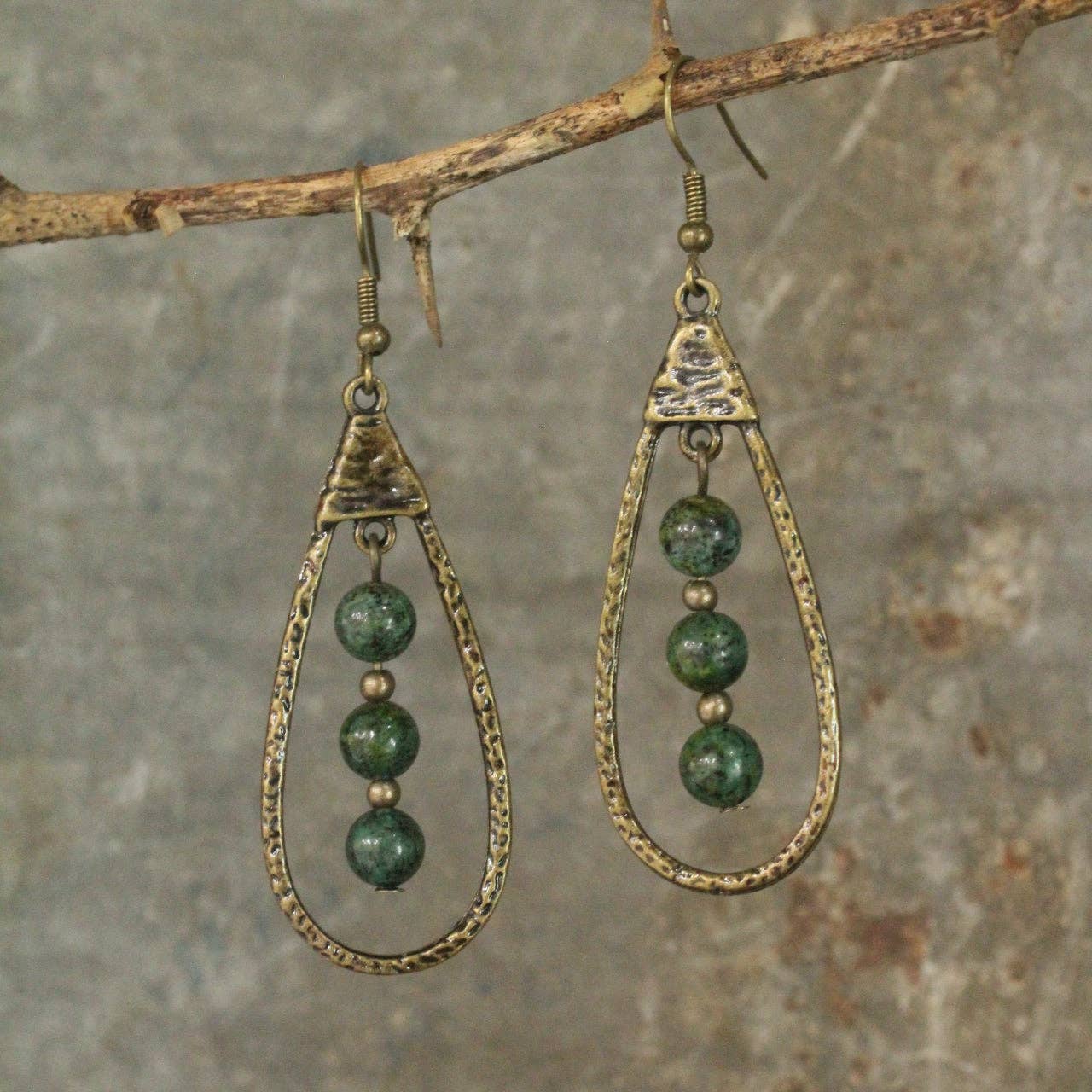 Bohemian Metal Drop Natural Stone Earrings