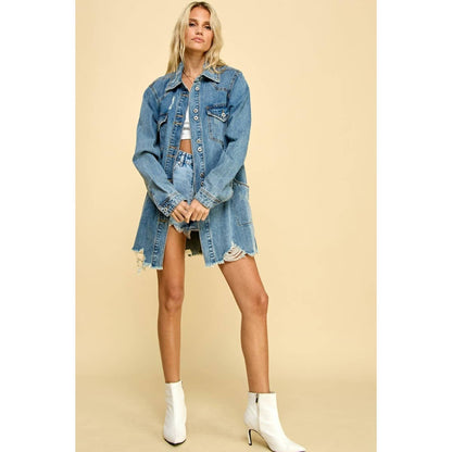 Sadie Distressed Denim Shacket