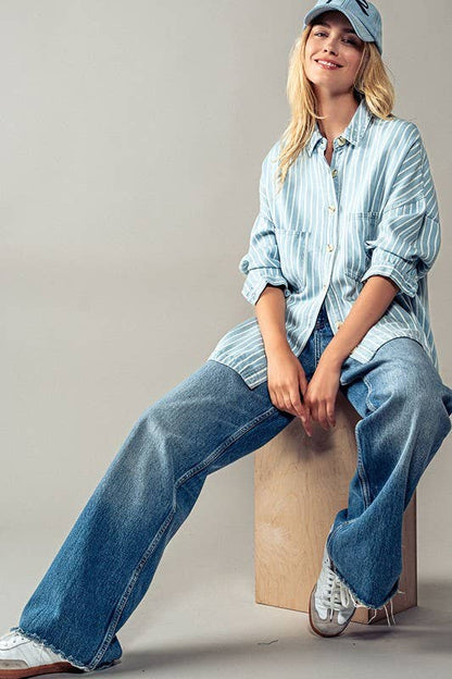 Chambray Stripe Pocket Button Down Shirt