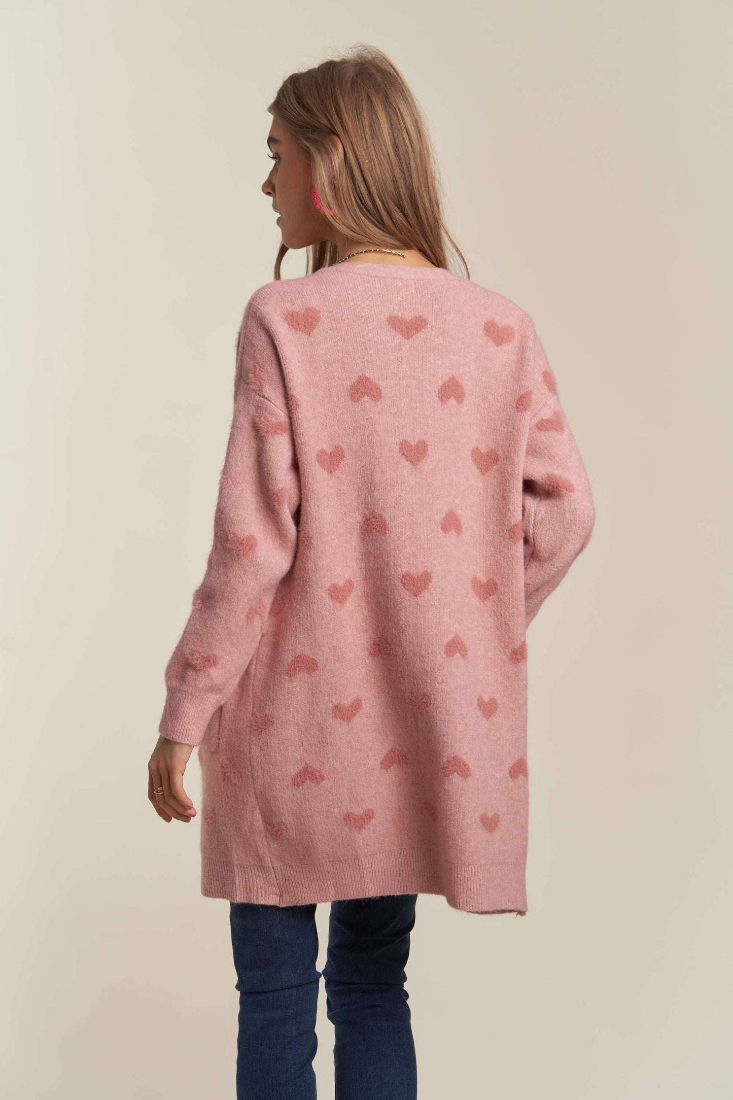 Lovely Heart Sweater Cardigan | Pink