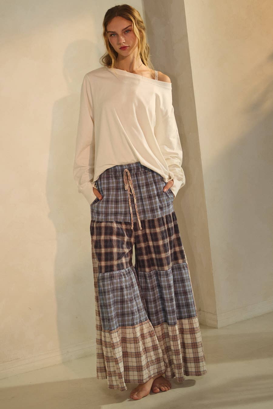 Layered Plaid Lounge Pants | Blue Combo