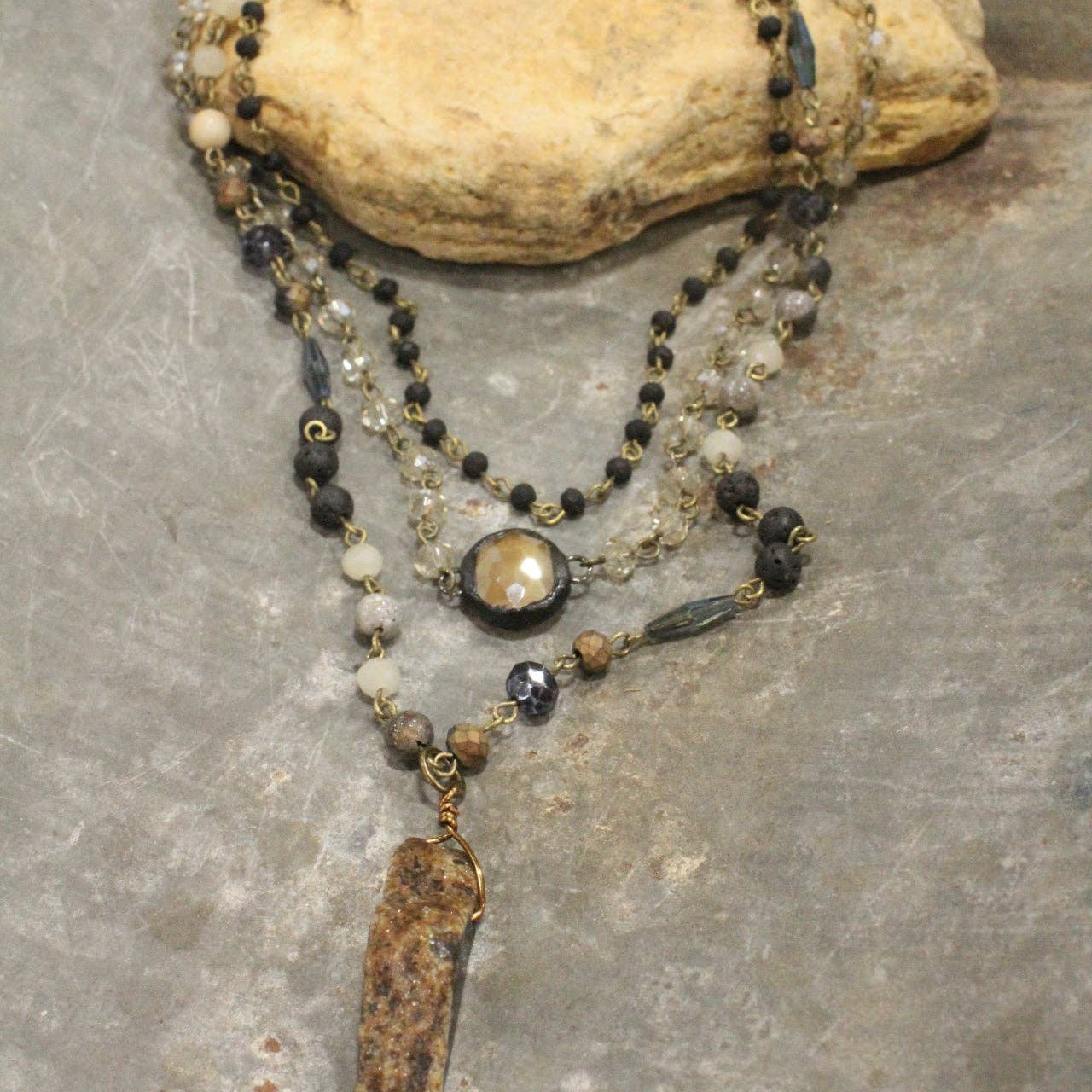 Bohemian Layered Black Stone & Crystal Necklace