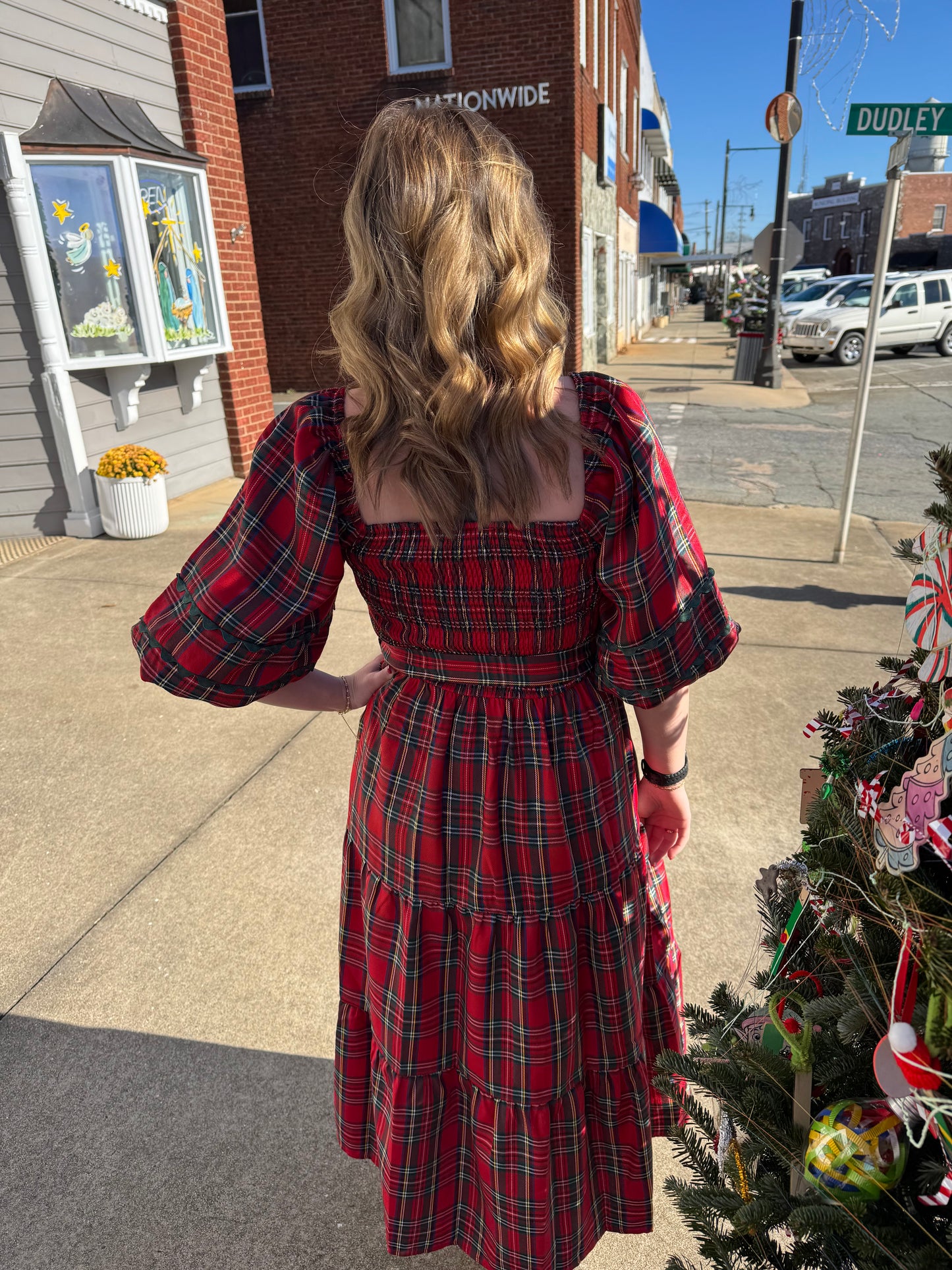 Smocked Plaid Midi Dress