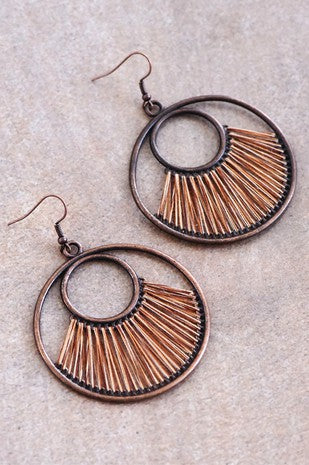 Boho Brown Threaded Circle Drop Earrings