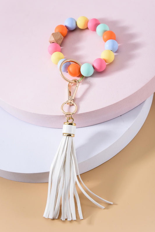 Rainbow Silicone Beaded Key Ring
