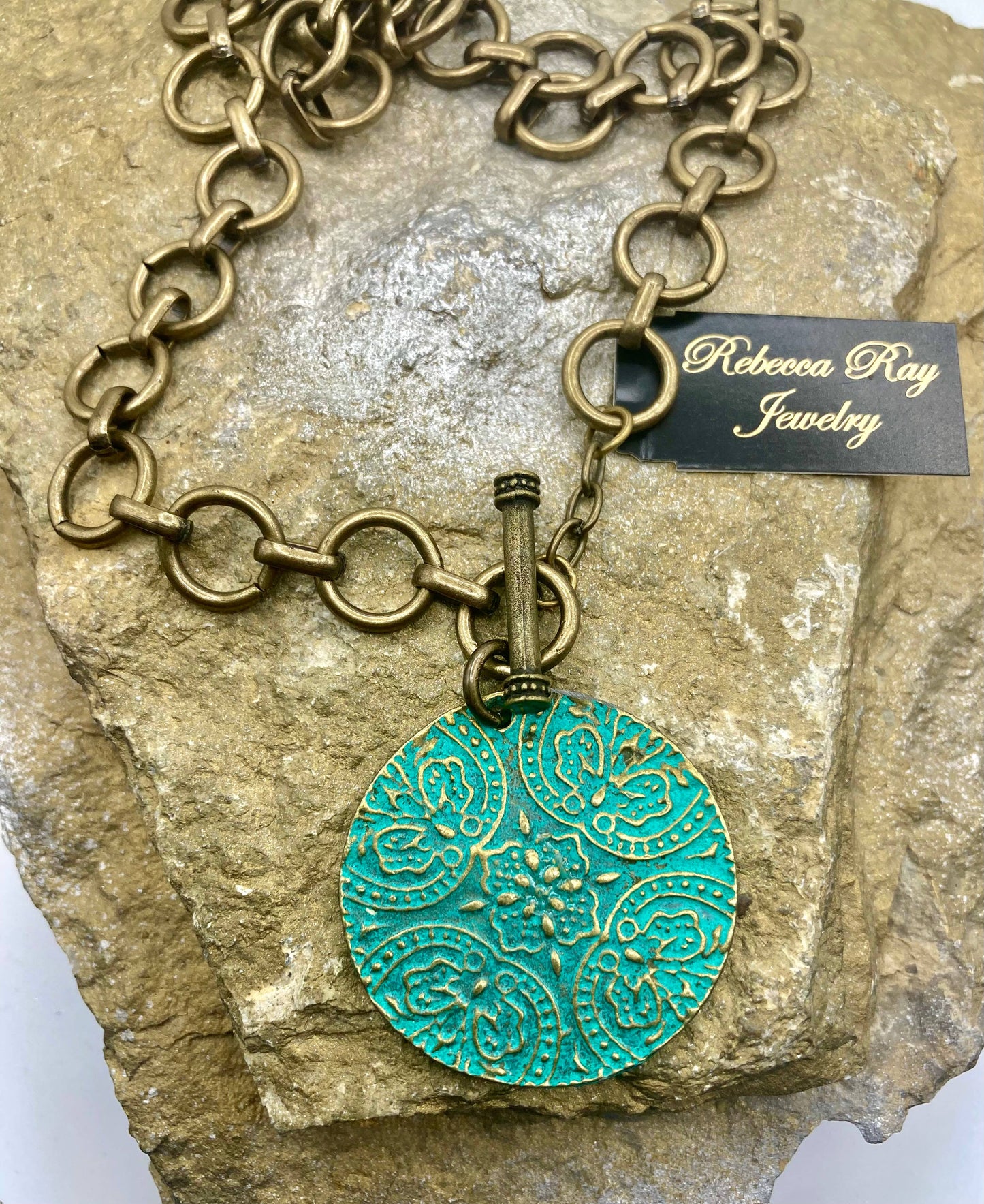 Antiqued Gold Medallion Toggle Necklace