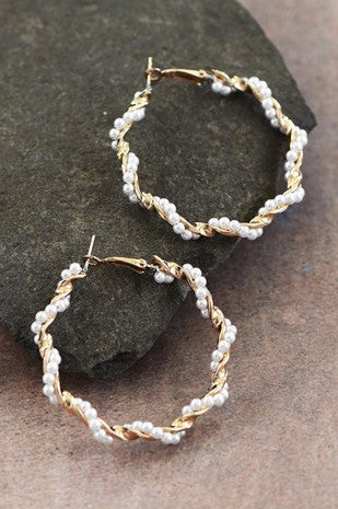 White Beaded Hoop Earrings