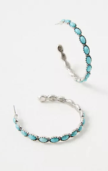 Turquoise Stone Hoop Earrings