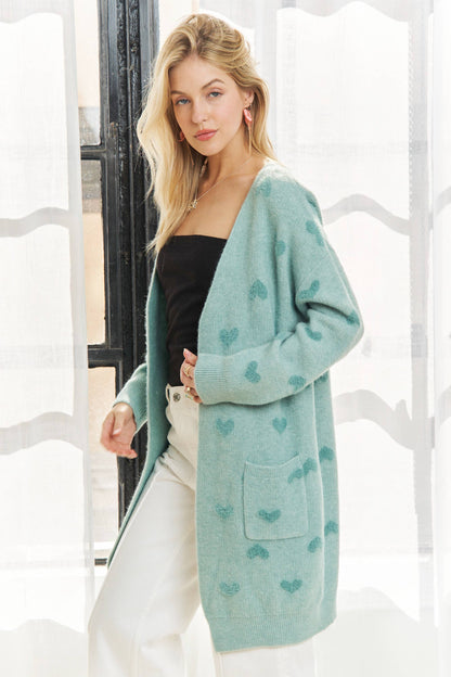 Lovely Heart Sweater Cardigan | Sage