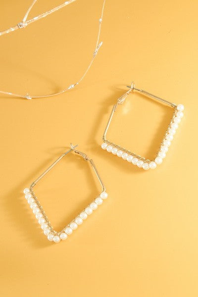 Diamond Shape Pearl Drop Earrings