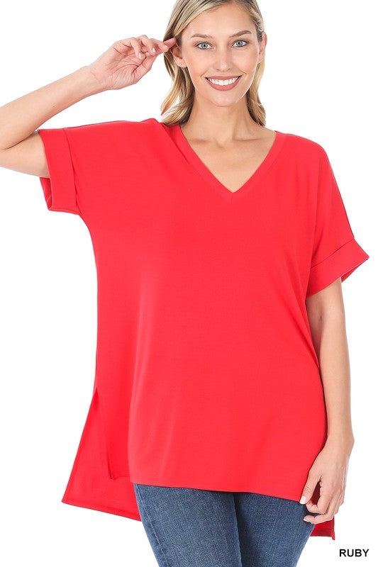 Easy Mornings V-Neck T-Shirt In Red