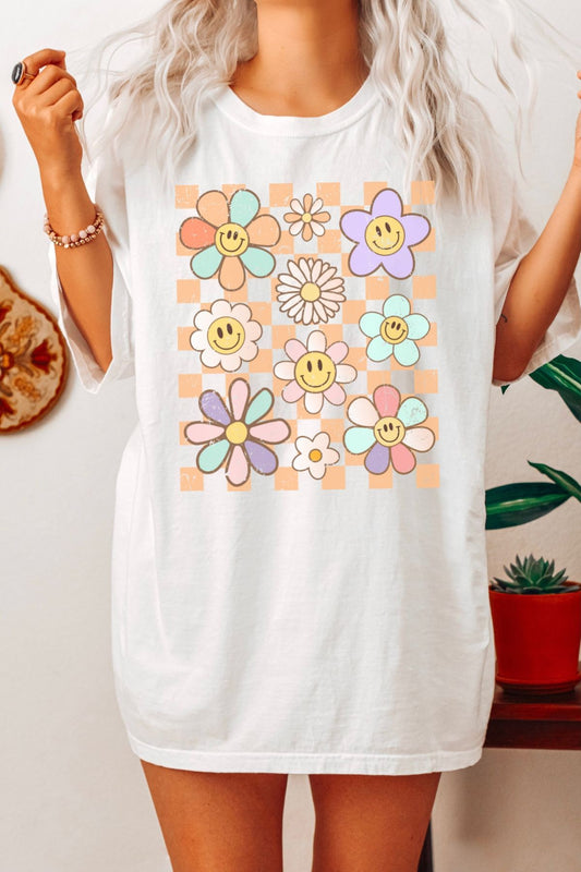 Checkered Flower Graphic Tee
