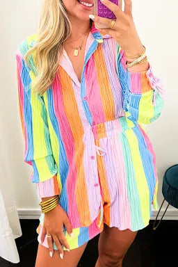 Keepin' It Classy Button Up Top- Rainbow