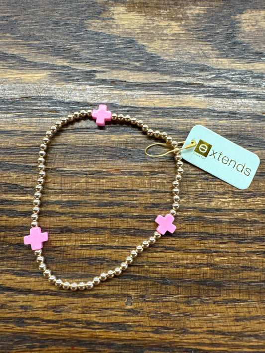 Enewton Extends - Signature Cross Gold Pattern 3mm Bead Bracelet - Bright Pink