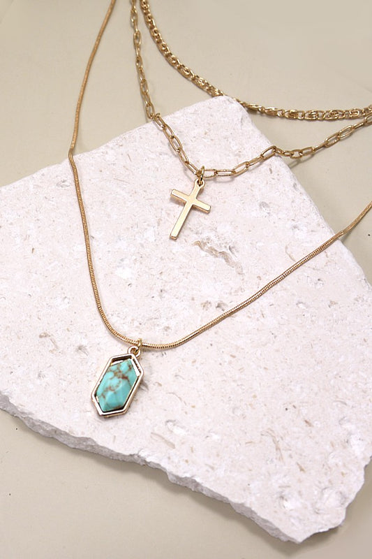 Cross Stone Layer Necklace