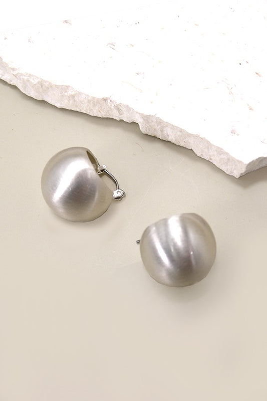 Brushed Silver Round Puffed Huggie Hoop Earring