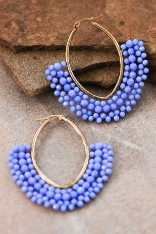 Periwinkle Blue Glass Bead Hoop Earrings