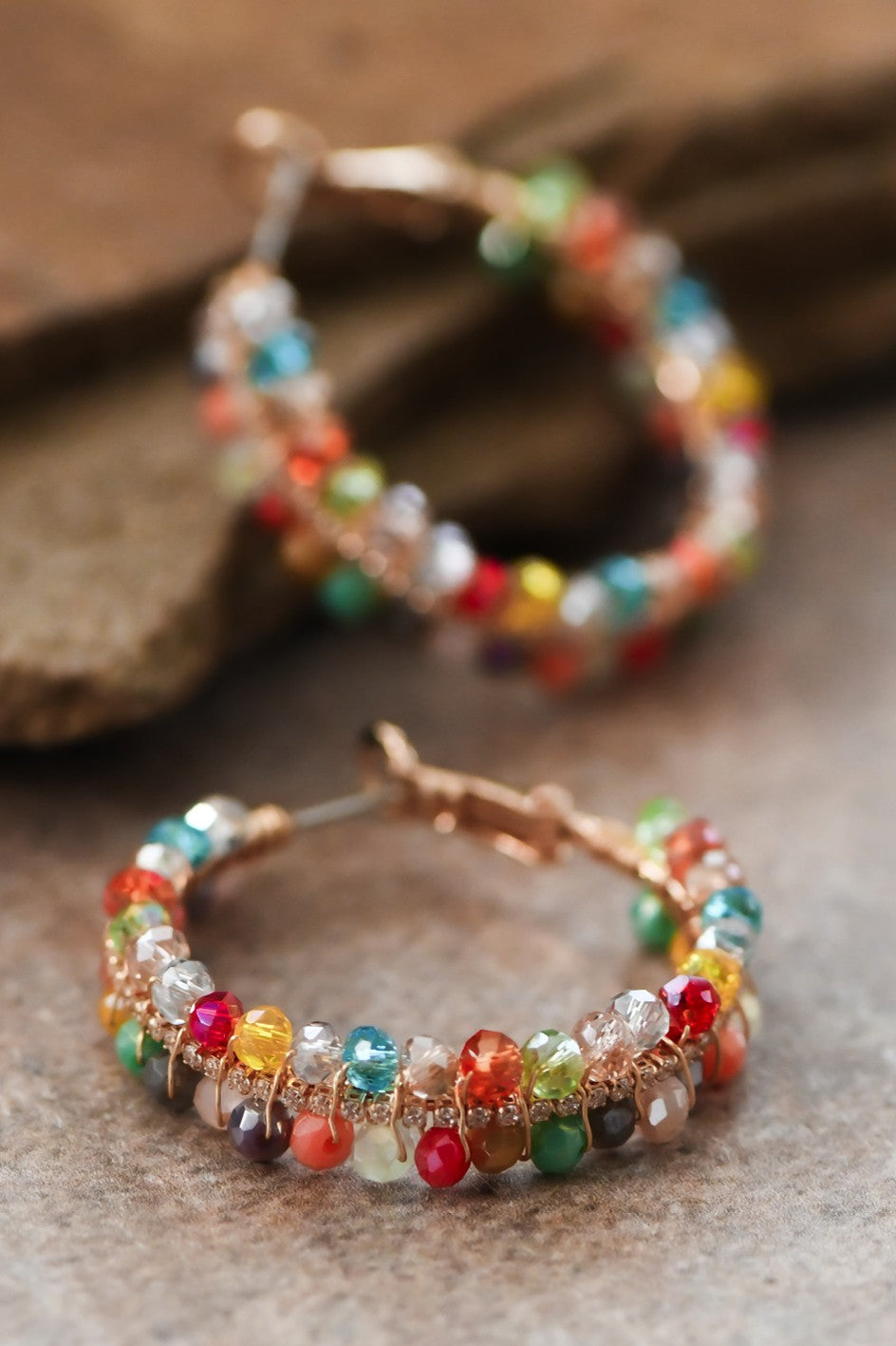 Multicolored Glass Crystal Beaded Hoop Earrings