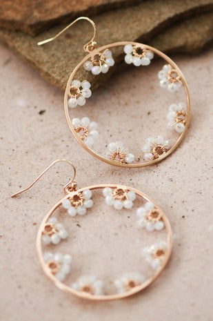 White Glass Bead Drop Earrings