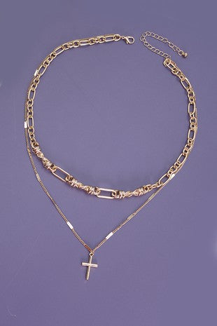 Double Row Cross Layer Necklace
