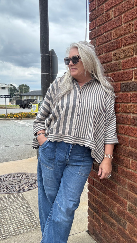 Bold Lines Button-Up Top