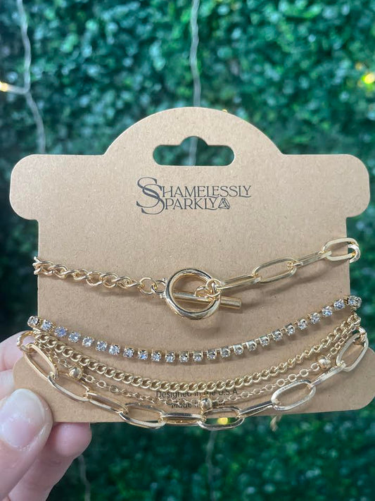 Gold Layering Metal Chain Link Bracelet Set