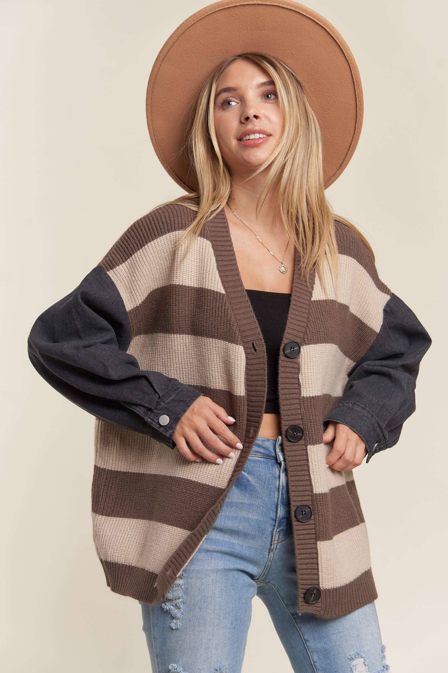 Audrey Denim Stripe Sweater Cardigan