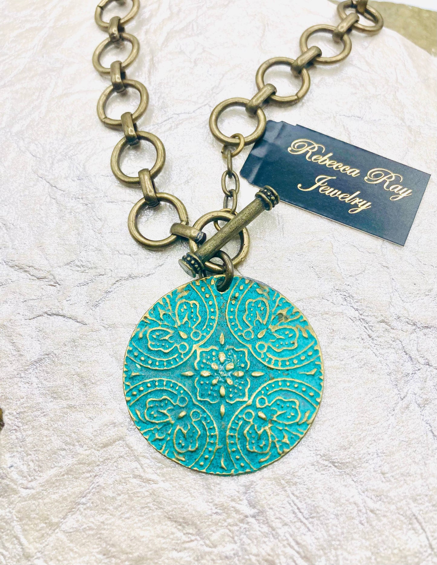 Antiqued Gold Medallion Toggle Necklace