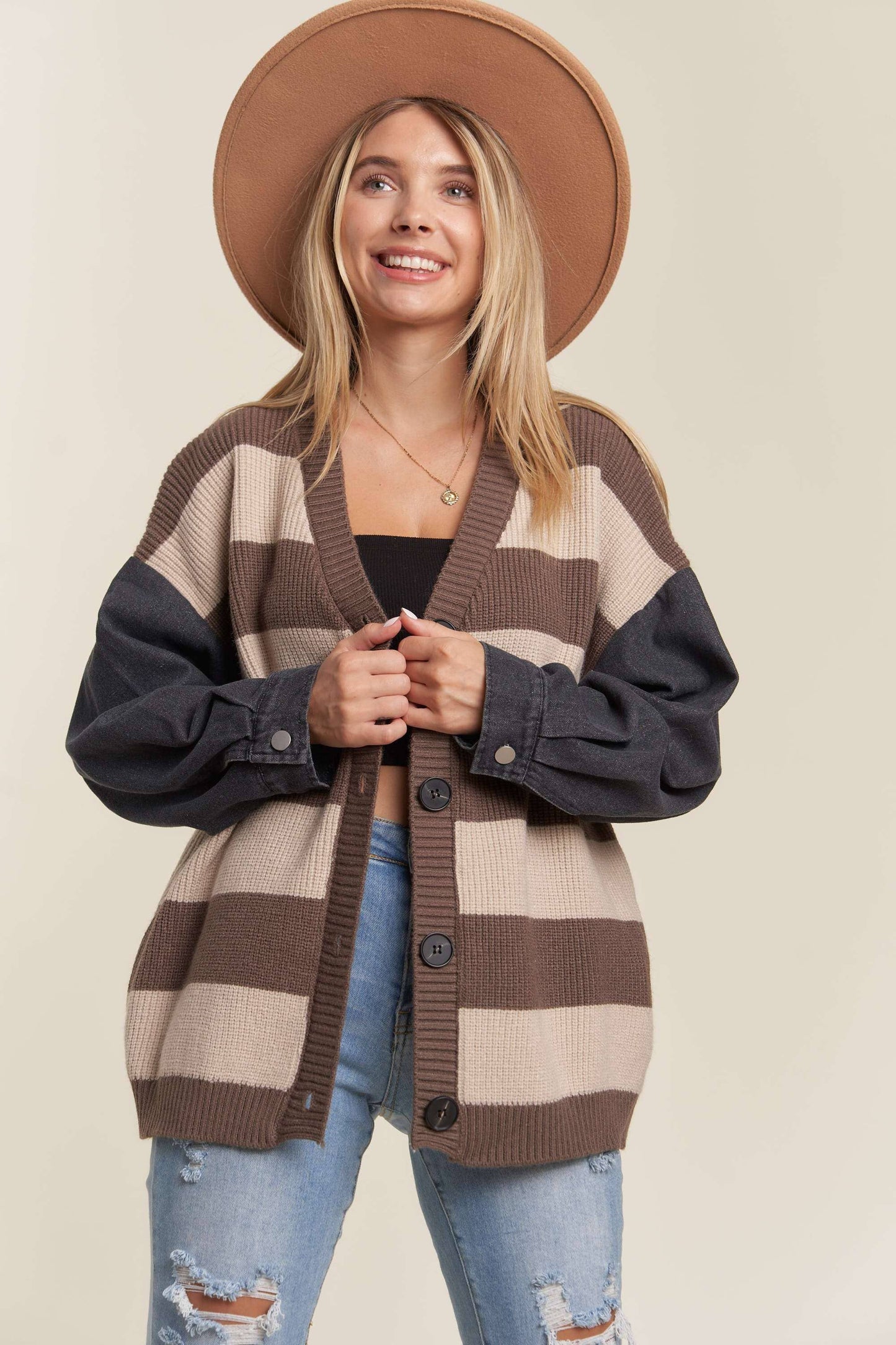 Audrey Denim Stripe Sweater Cardigan